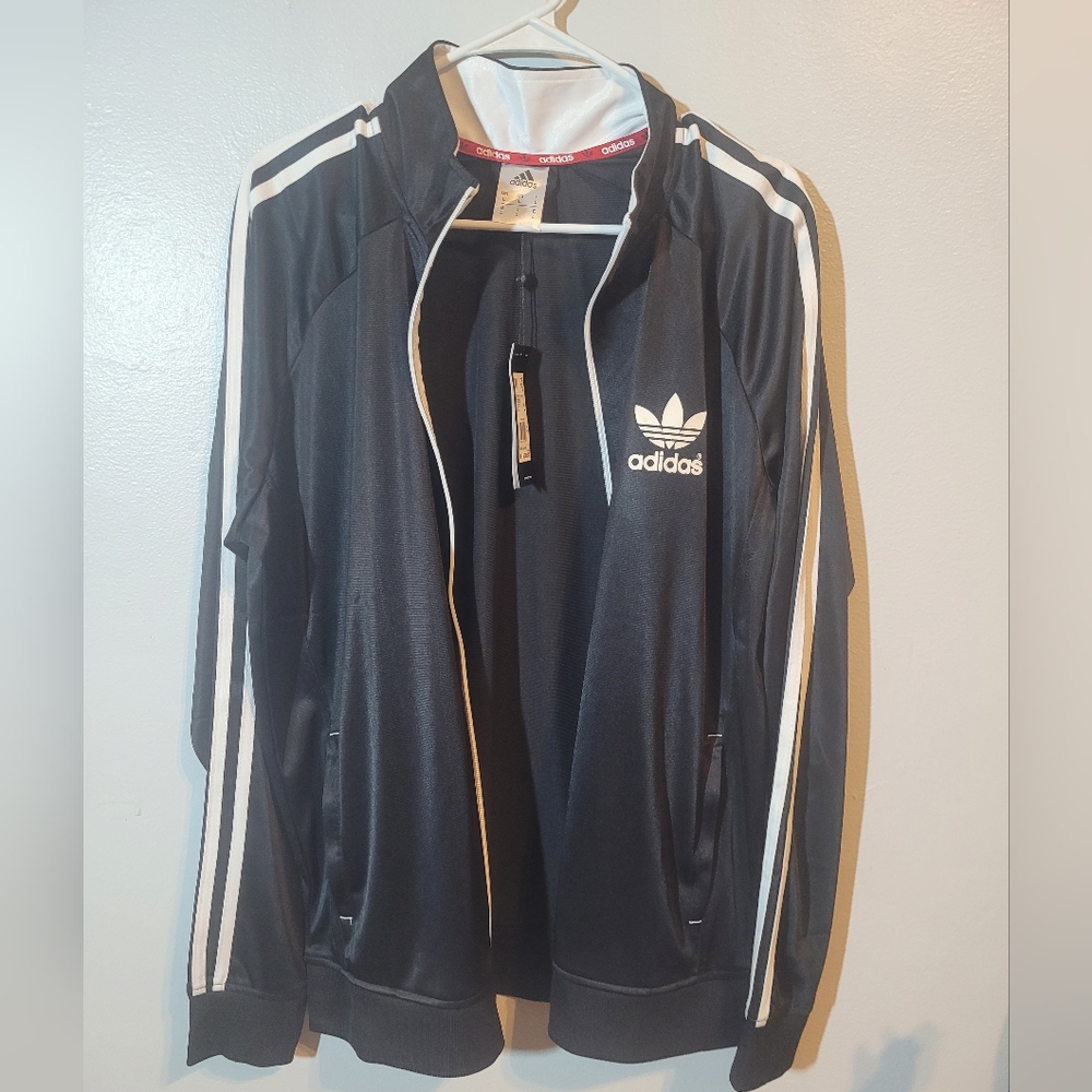 Adidas Black Track Jacket with White Stripes. - Picture 9 of 12